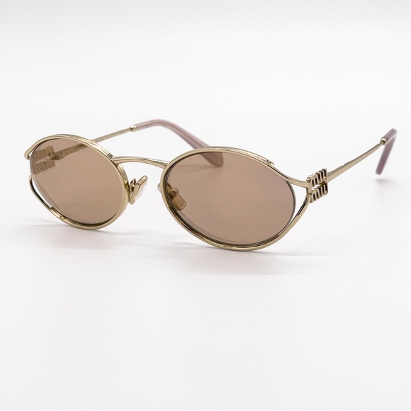 NEW MIU MIU SMU 52Y ZVN20F OVAL WOMEN SUNGLASSES MU52YS ZVN20F GOLD MU 52YS main image 8